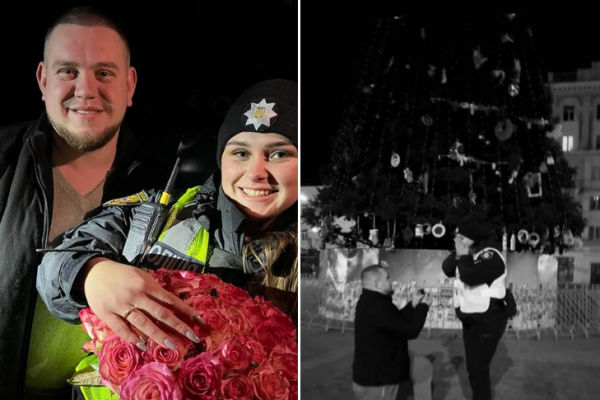 Красивое признание в новогоднюю ночь в Тернополе: полицейская сказала: «Да!»