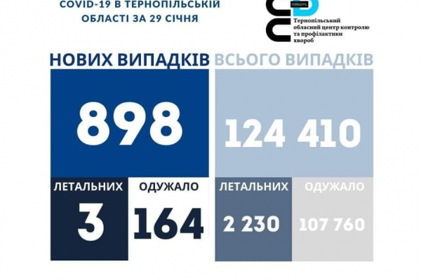 Корановирус на Тернопольщине за сутки: статистика к утру 30 января