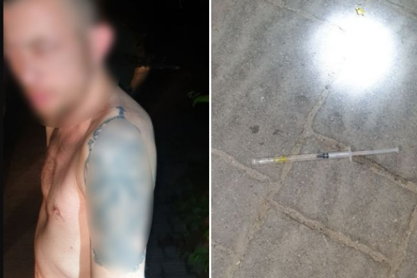 Весь в татуировках: в Тернополе ночью поймали подозрительного мужчину со шприцем